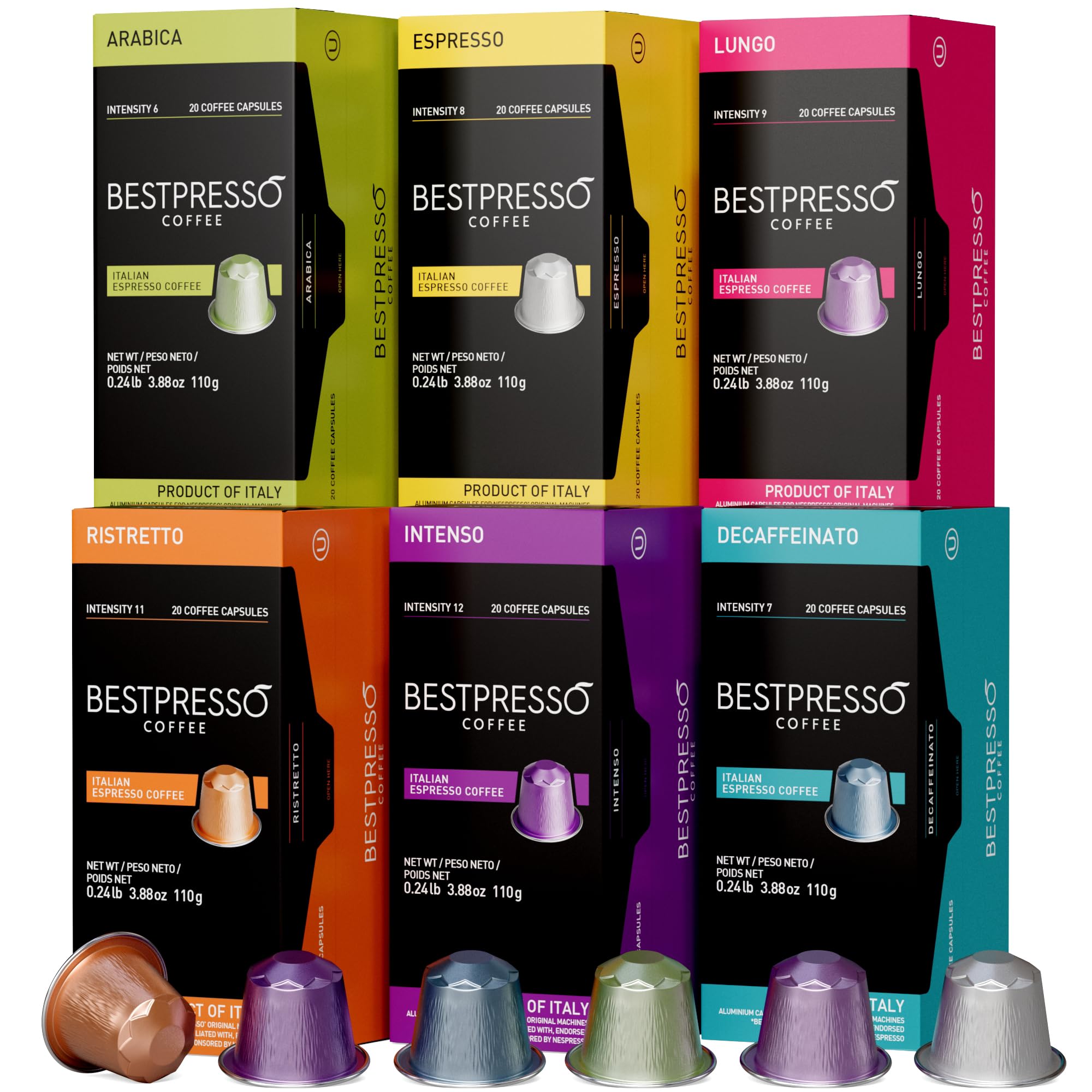 Bestpresso front packaging showing variety pack and capsule count benefit convenience