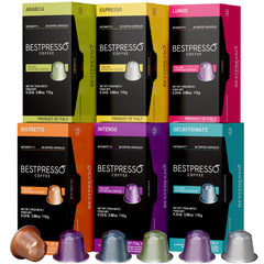 Bestpresso front packaging showing variety pack and capsule count benefit convenience