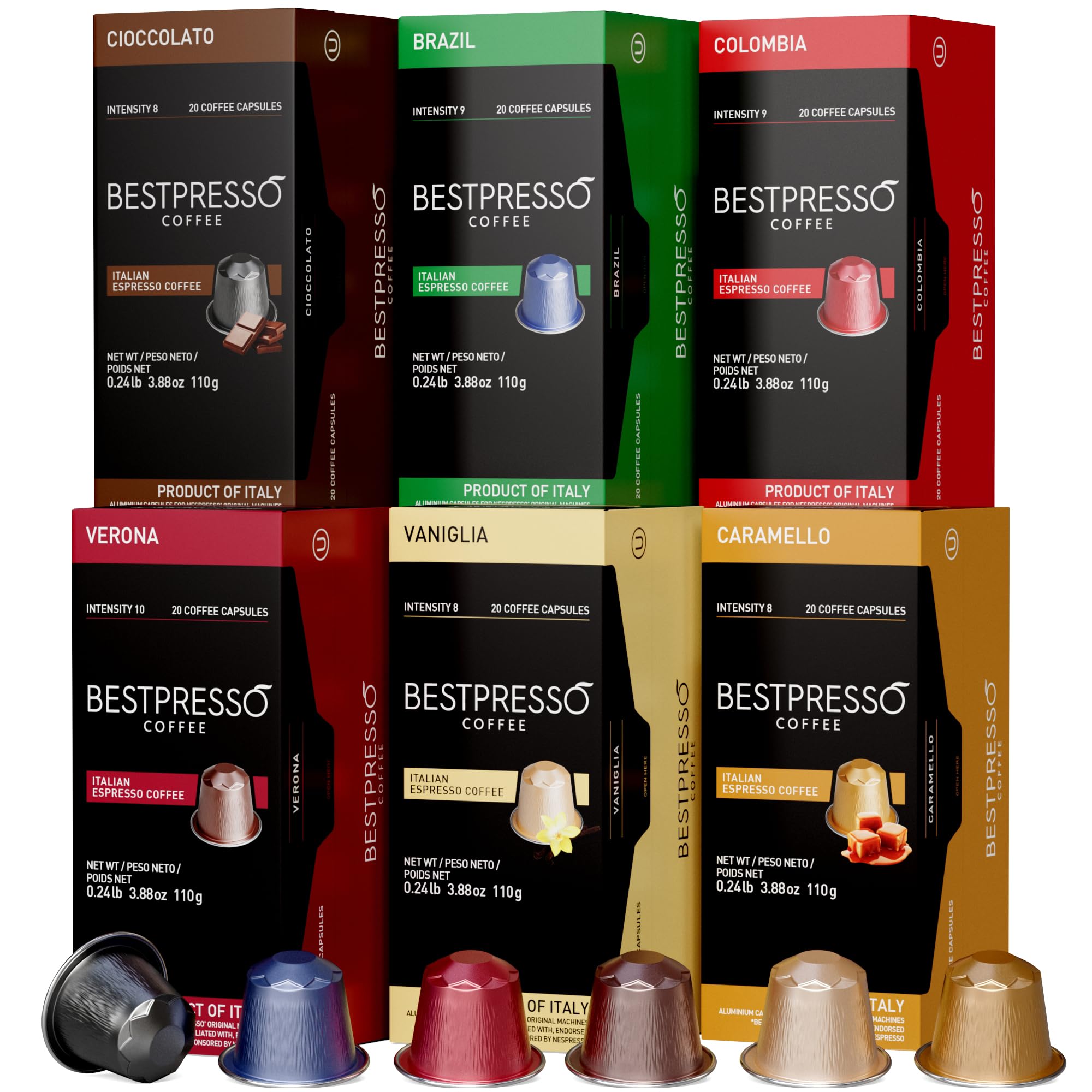 Bestpresso front packaging showing variety pack and 120 pods benefit convenience
