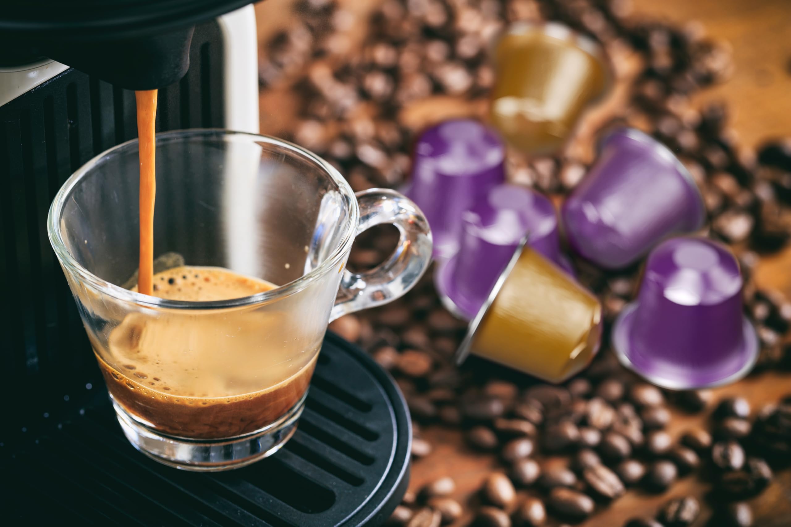 Bestpresso espresso shot in cup showing crema and serving suggestion