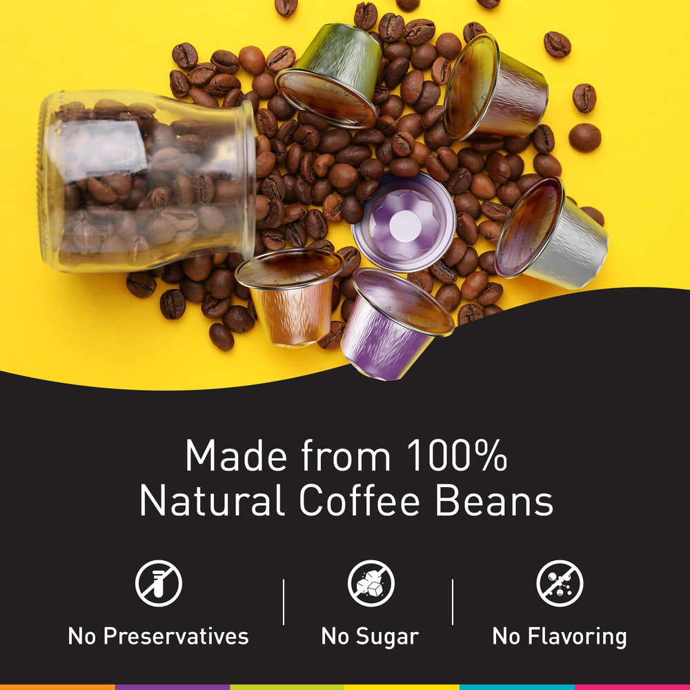 Bestpresso caramel vanilla chocolate capsules arranged to show flavor choices and convenience