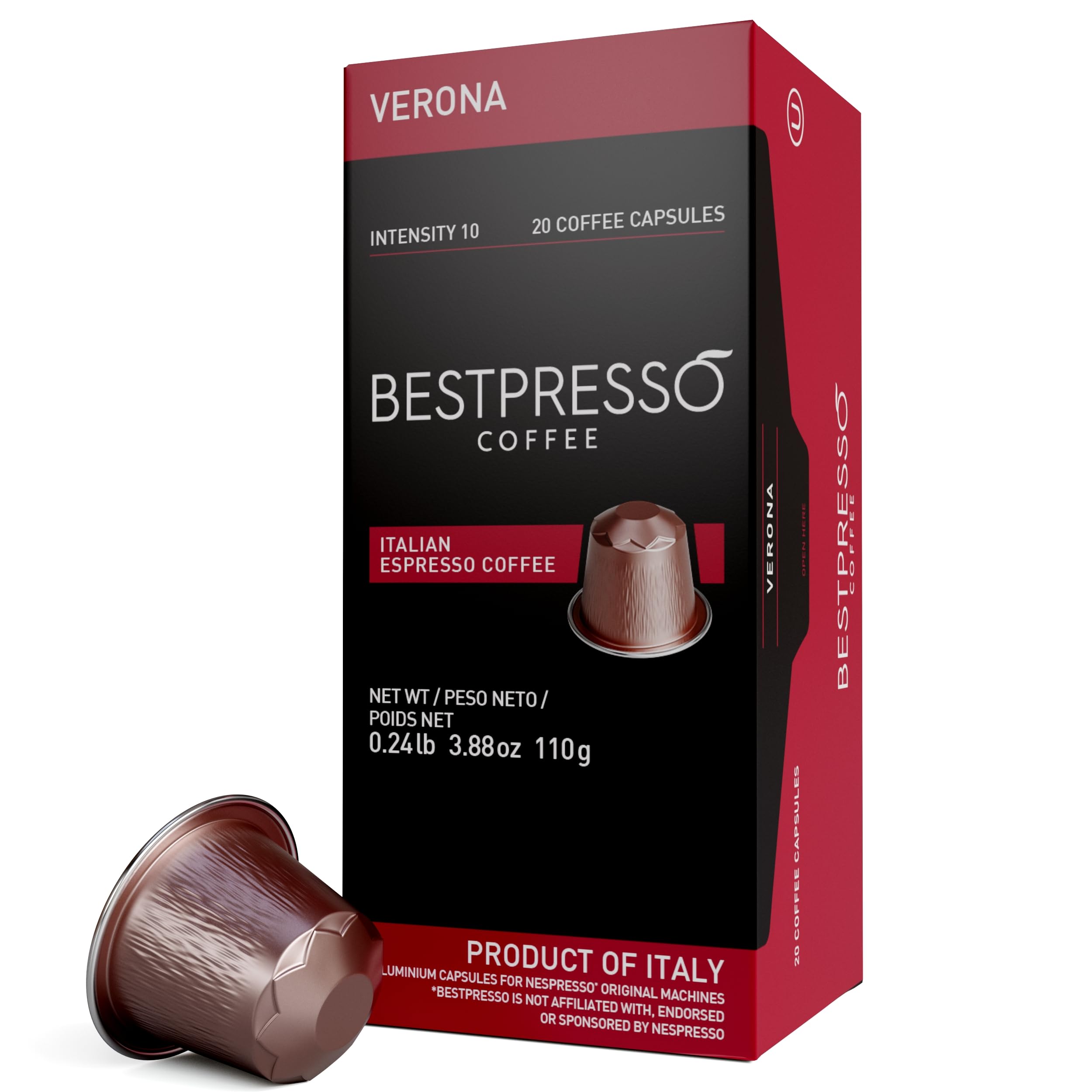 Bestpresso front box showing Verona blend packaging and clear product information