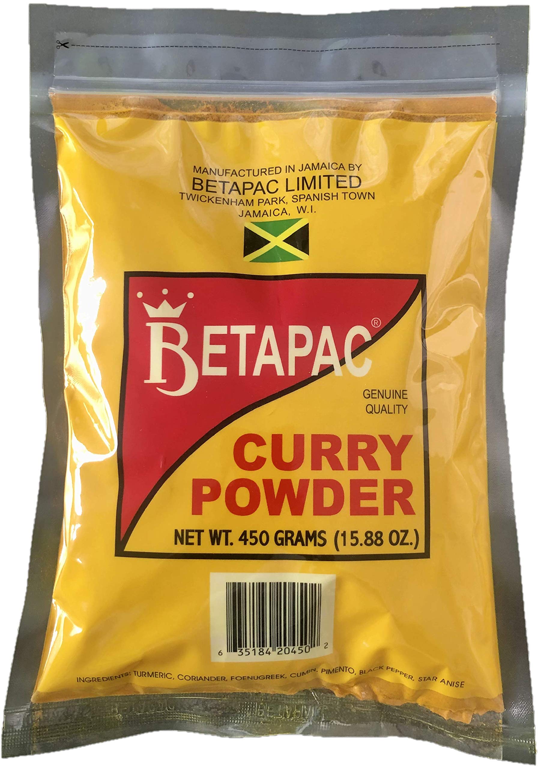 Betapac curry powder spoon close-up showing texture and color, emphasizes rich flavor