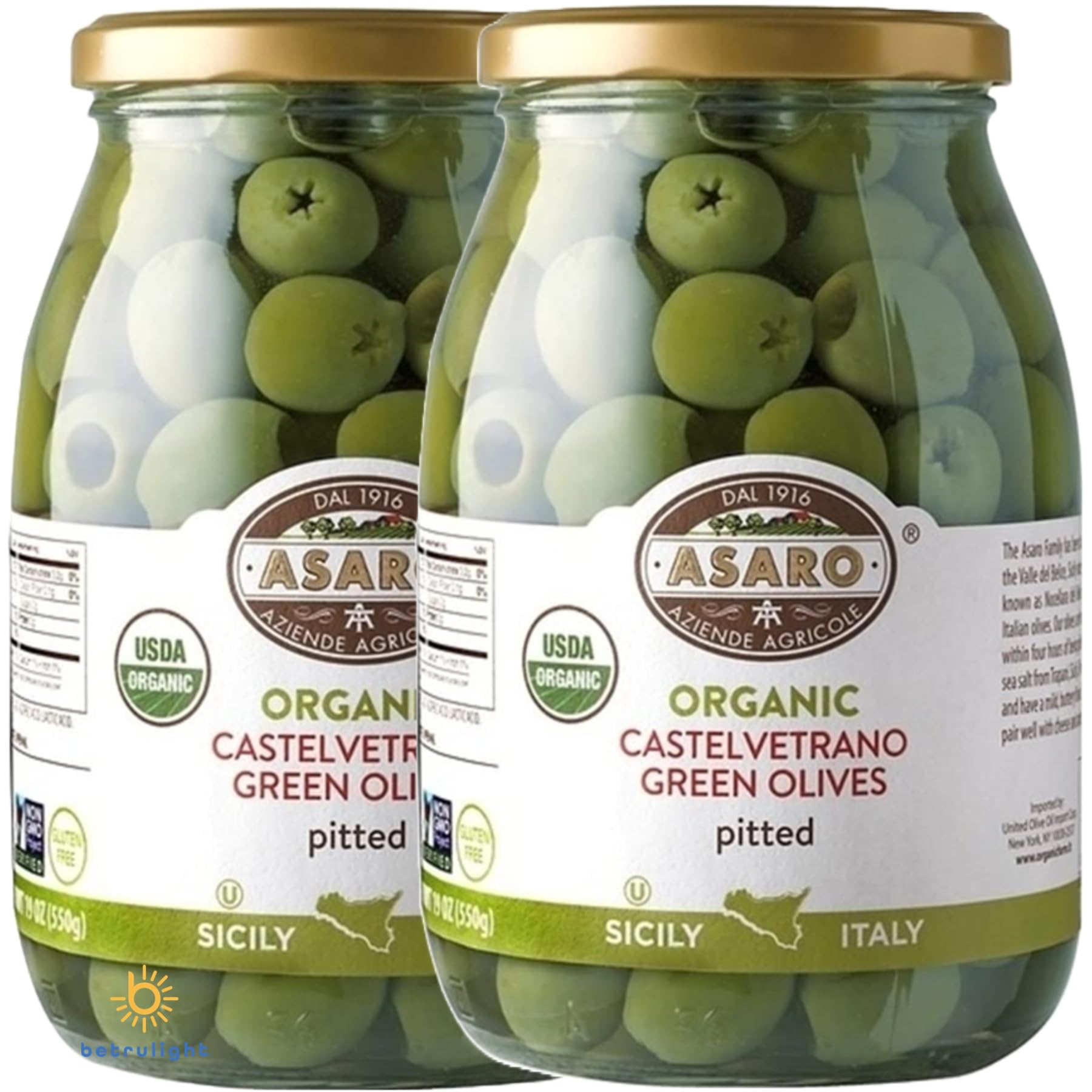 BETRULIGHT ASARO front packaging shows two 19 oz jars and clear product view, indicating freshness