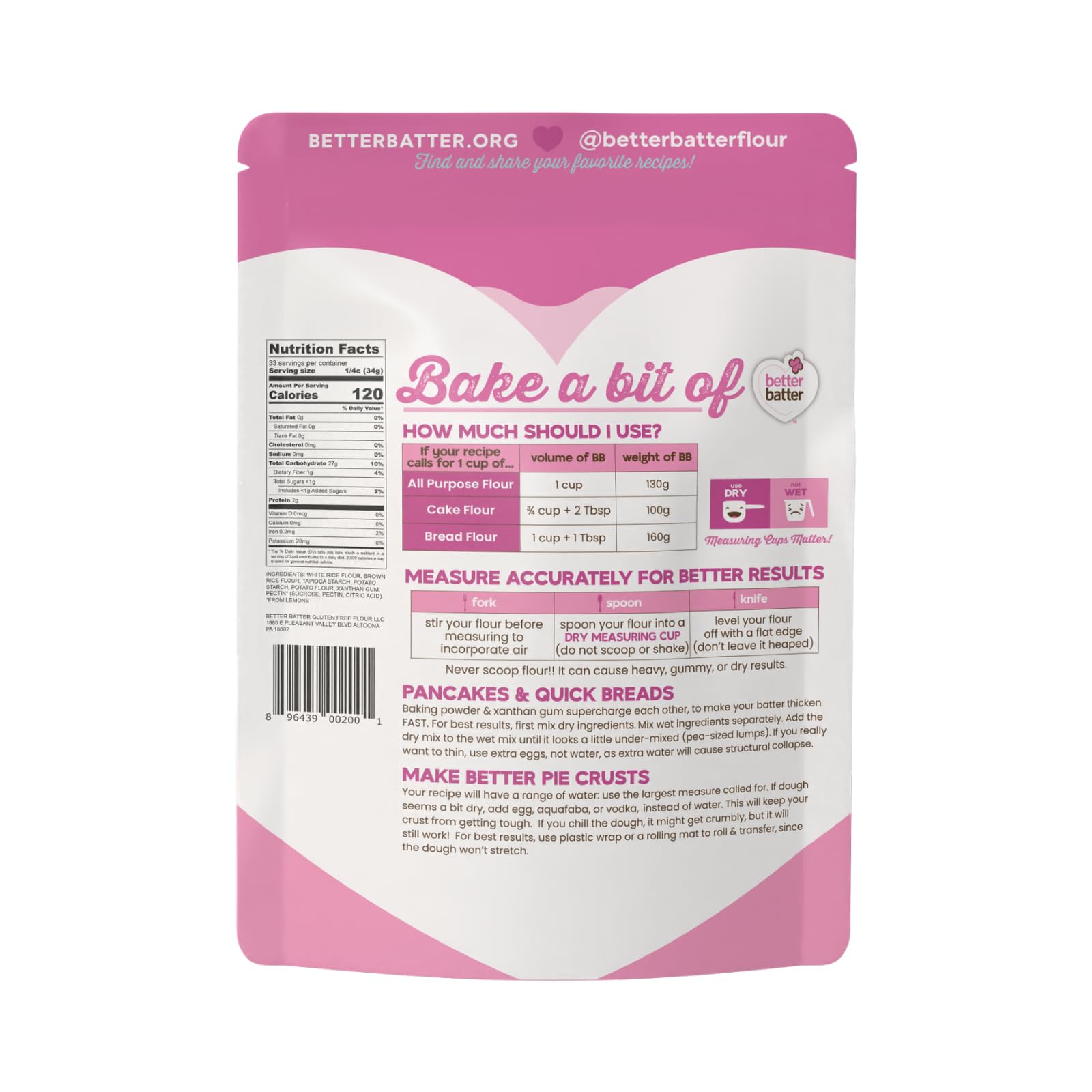 Better Batter ingredient list closeup highlighting gluten-free formulation