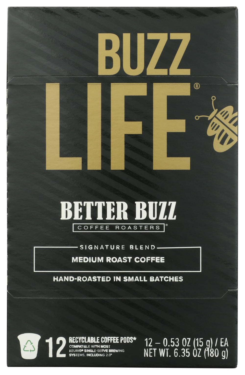 Better Buzz front packaging showing pods and medium roast benefit