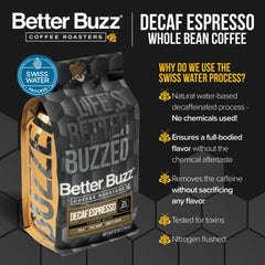 Better Buzz whole beans close-up showing bean quality and roast, emphasizes aroma