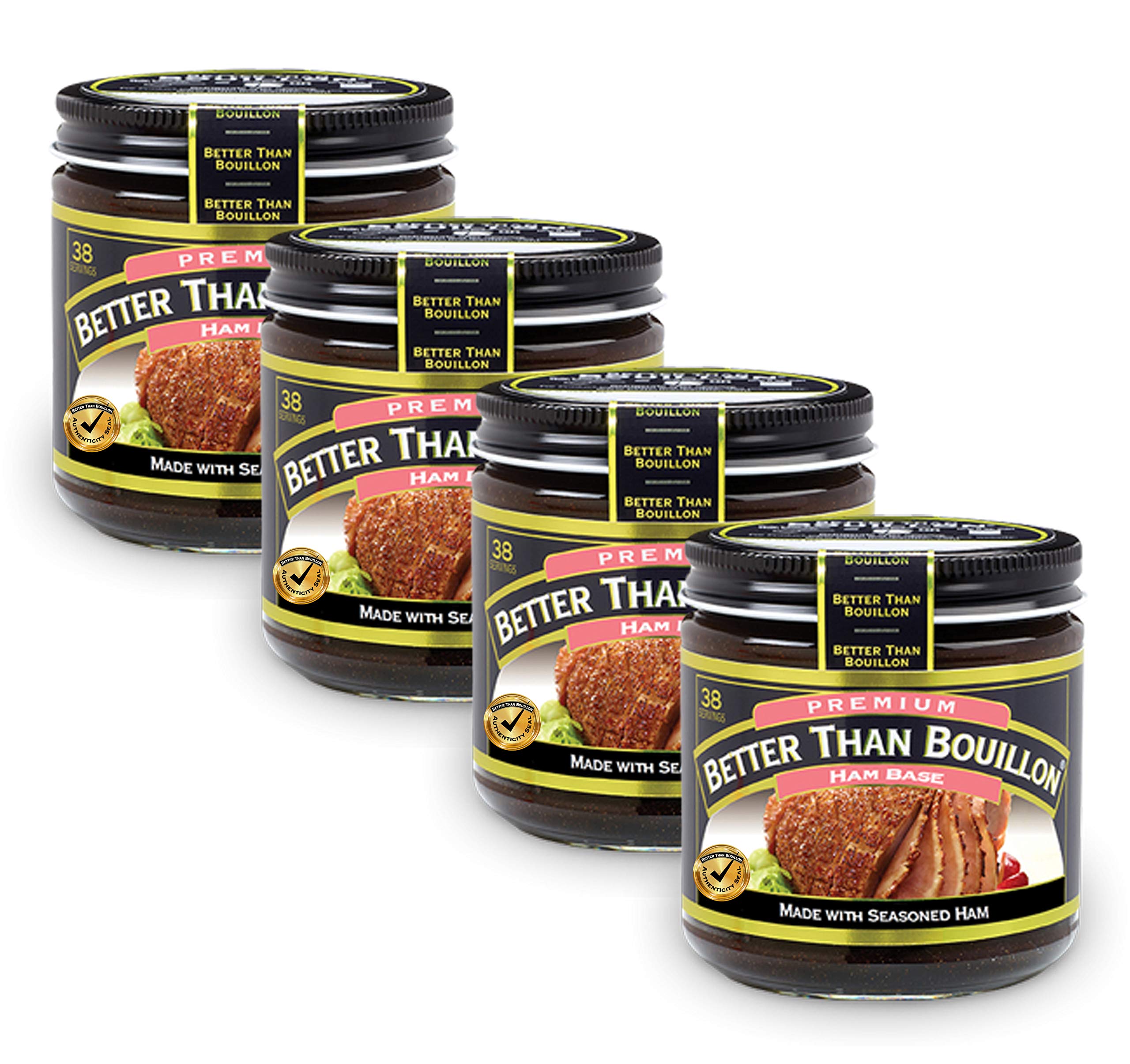 Better Than Bouillon ham base front packaging showing jar and scoop for easy pantry use
