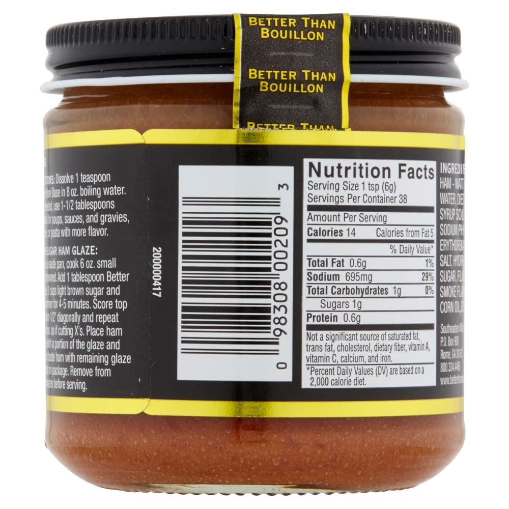 Better Than Bouillon ham being stirred into broth to add smoky flavor quickly