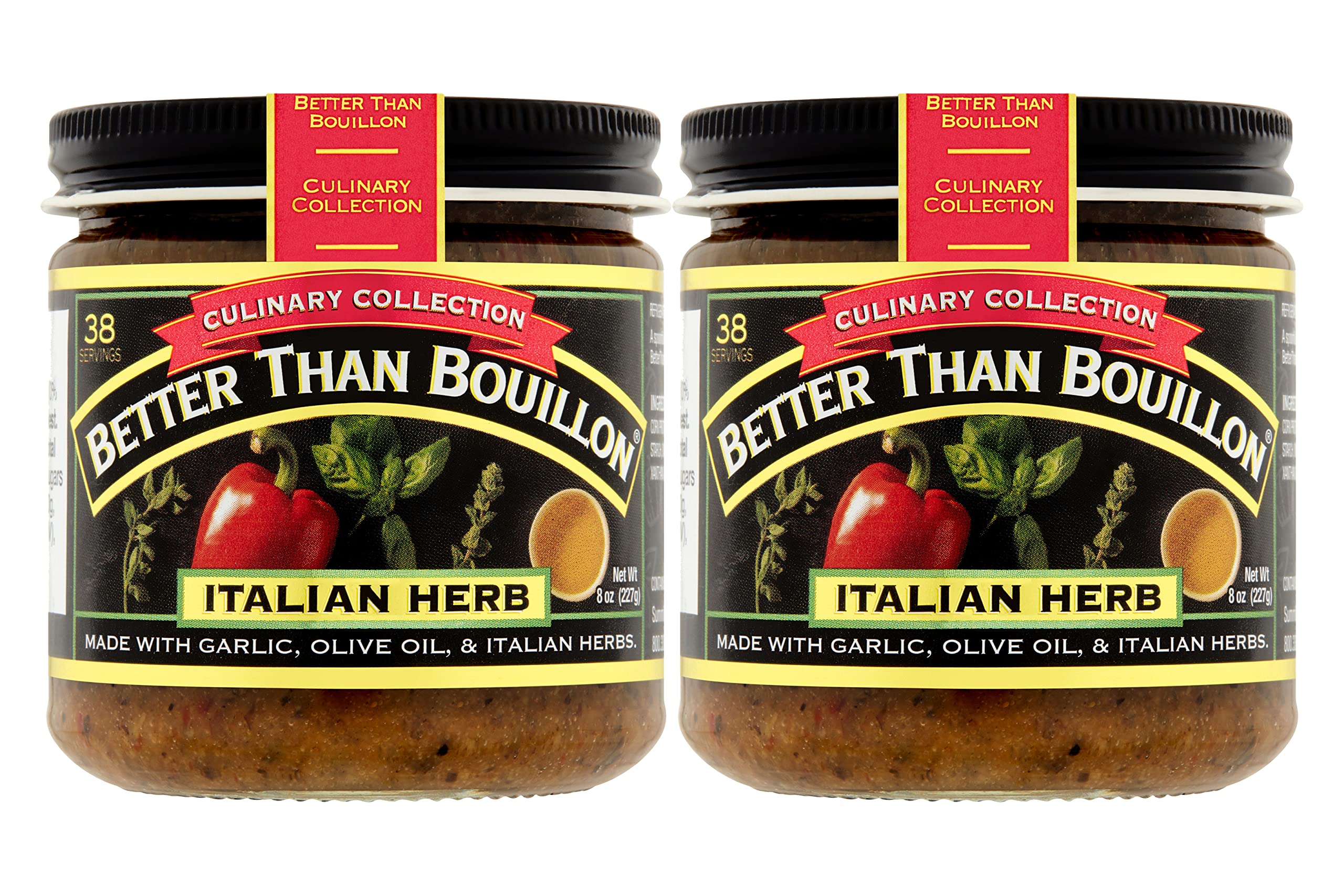 Better Than Bouillon jar front packaging showing Italian Herb flavor and servings benefit