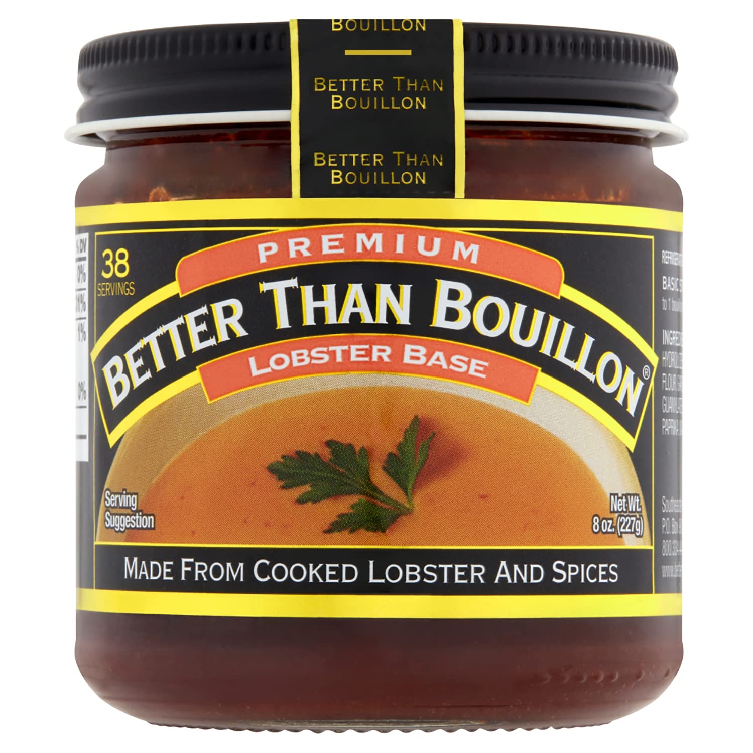 Better Than Bouillon jar opened showing dense lobster paste texture for easy scooping