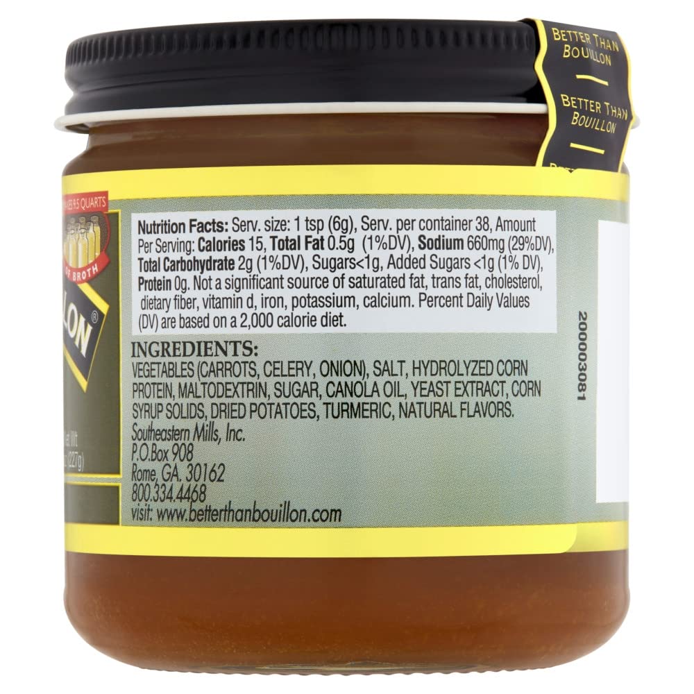 Better Than Bouillon No Beef Base jar open with spoon, illustrating portion control and rich flavor benefit
