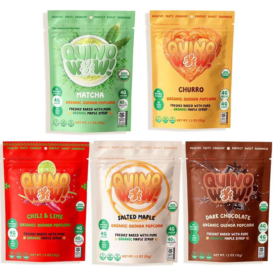 BETTER TOGETHER FOODS front packaging of QuinoWow! showing variety pack, clear branding and organic callout