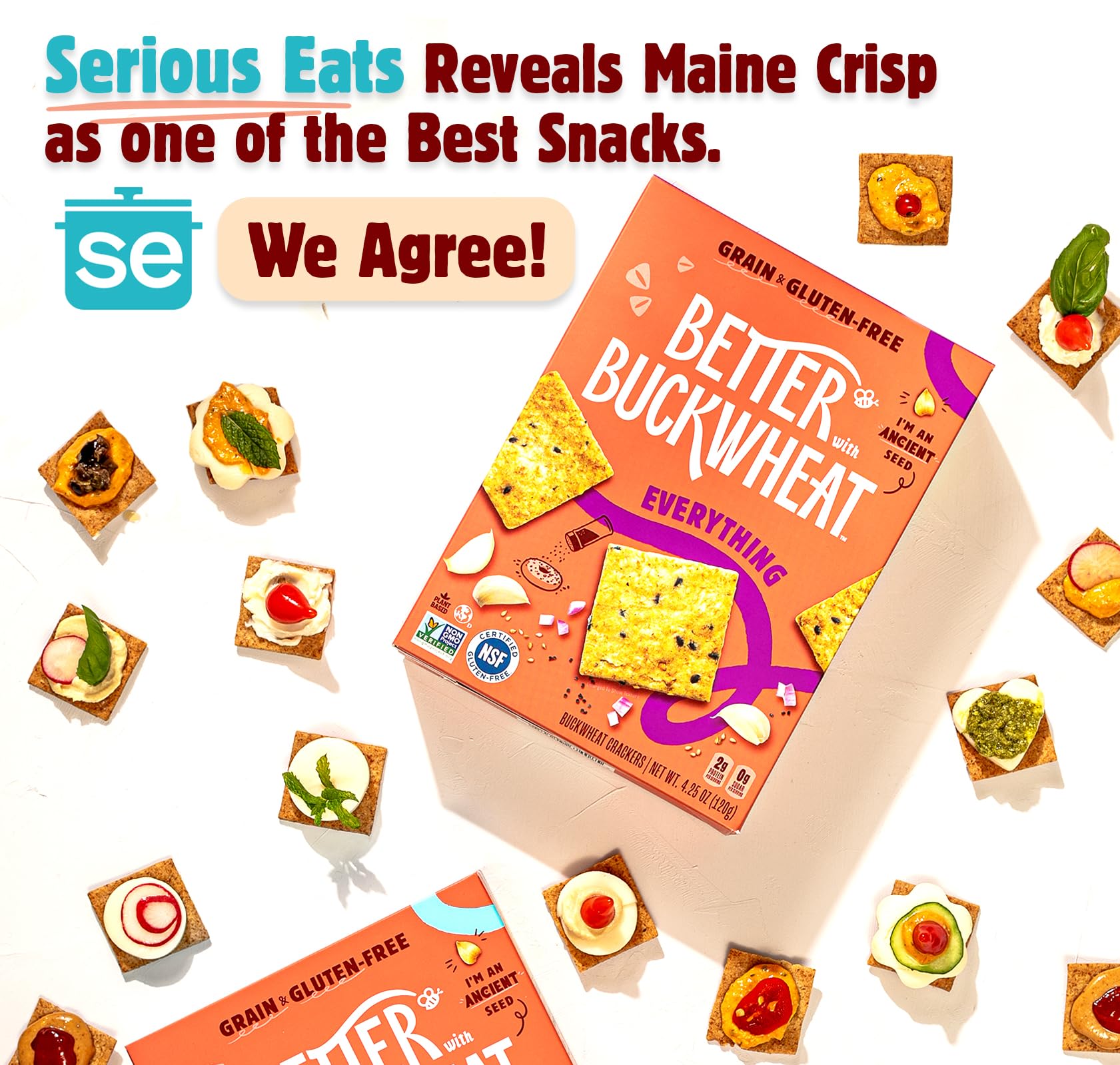 Better With Buckwheat cracker in hand showing portion size and convenient grab‑and‑go benefit