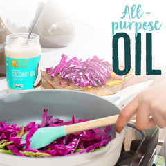 BetterBody Foods being used in a frying pan demonstrating high‑heat performance