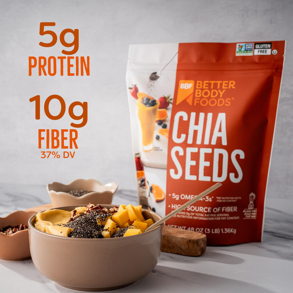 BetterBody Foods close-up of chia seeds texture and clean quality