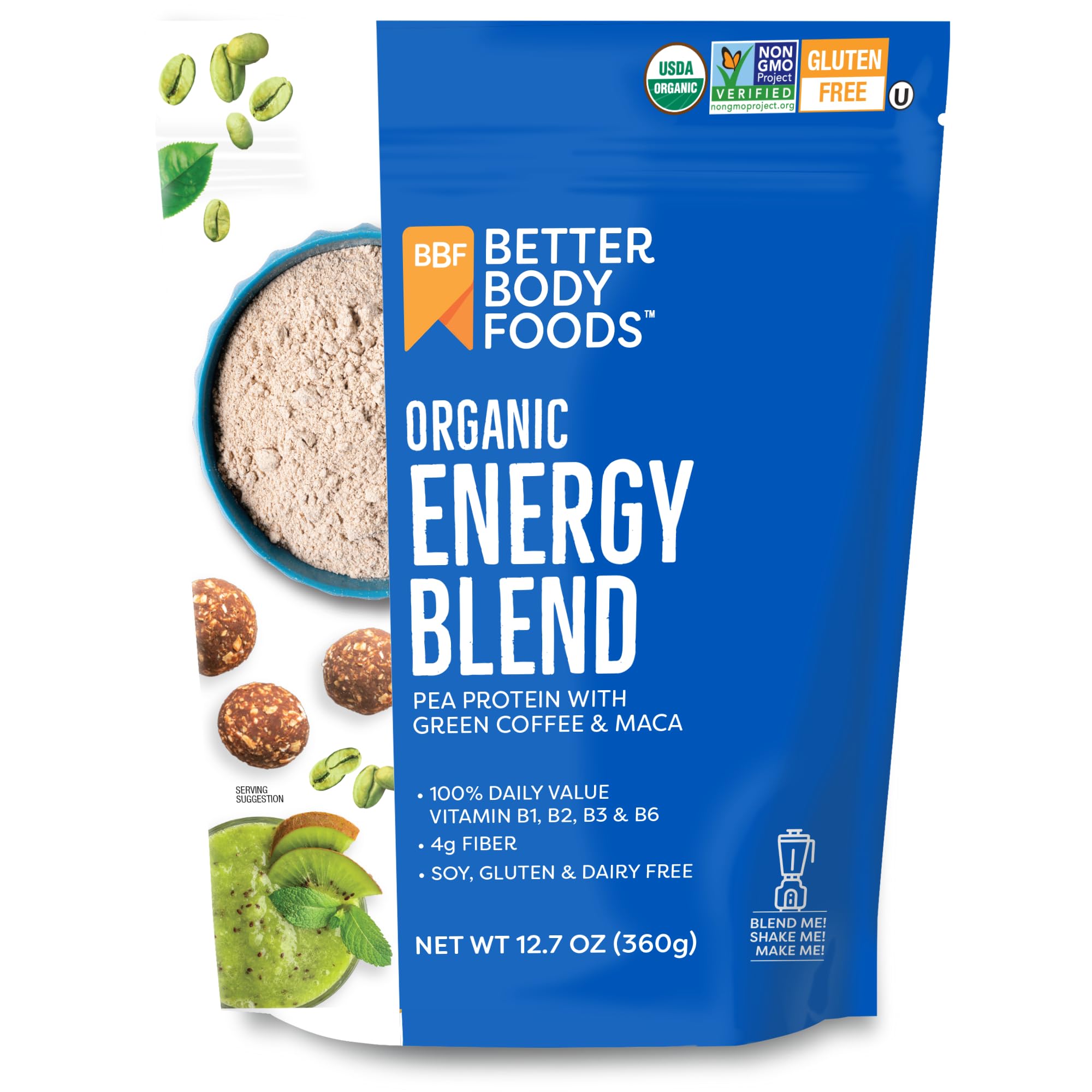 BetterBody Foods front packaging showing organic energy blend and benefits