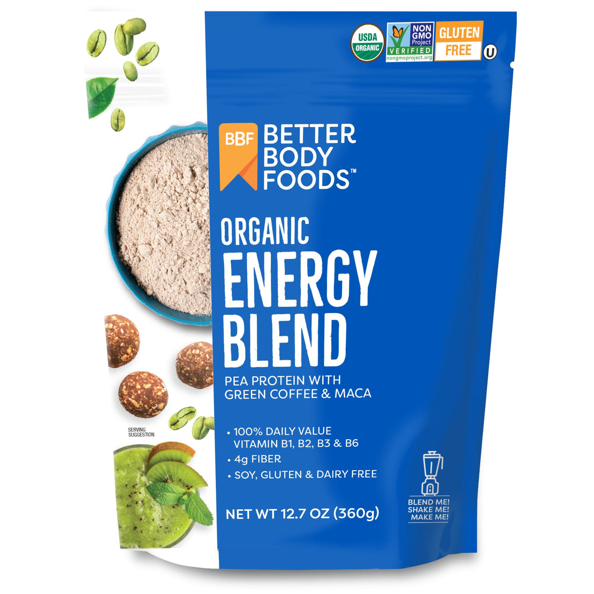 BetterBody Foods front packaging showing organic energy blend and benefits