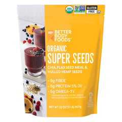 BetterBody Foods front pouch showing organic super seeds and serving size benefit