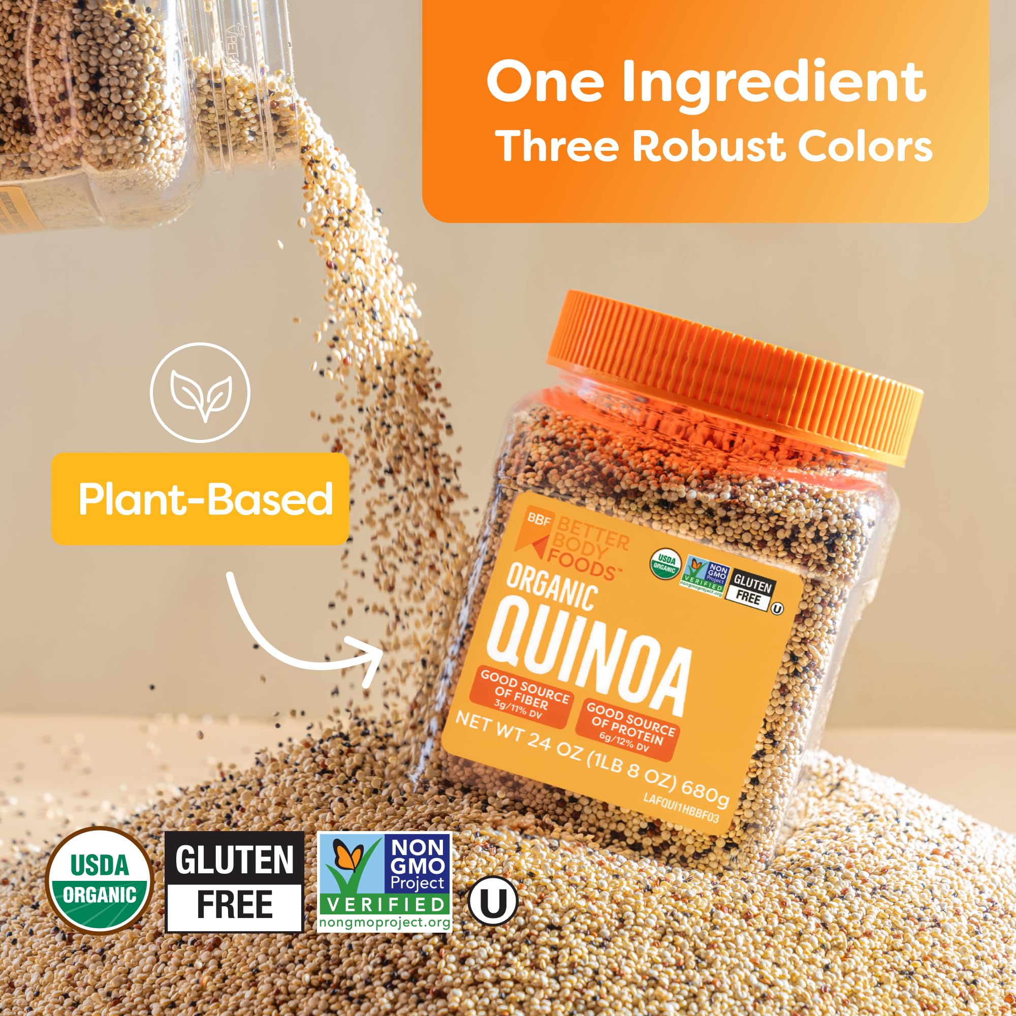 BetterBody Foods cooked quinoa bowl ready to eat, easy protein boost