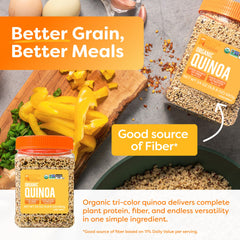 BetterBody Foods open container revealing colorful tri-color quinoa blend