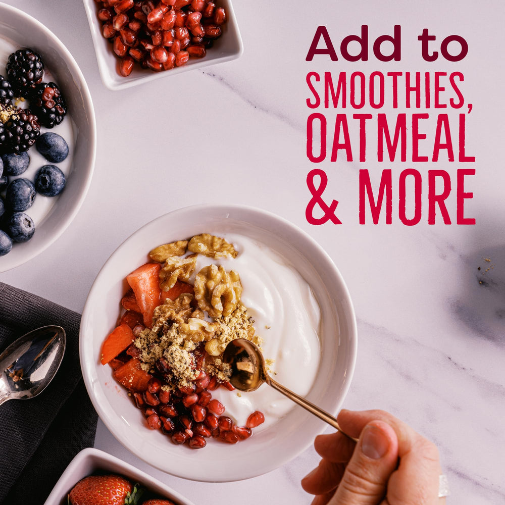 BetterBody Foods blended smoothie bowl showcasing vivid color and convenient use