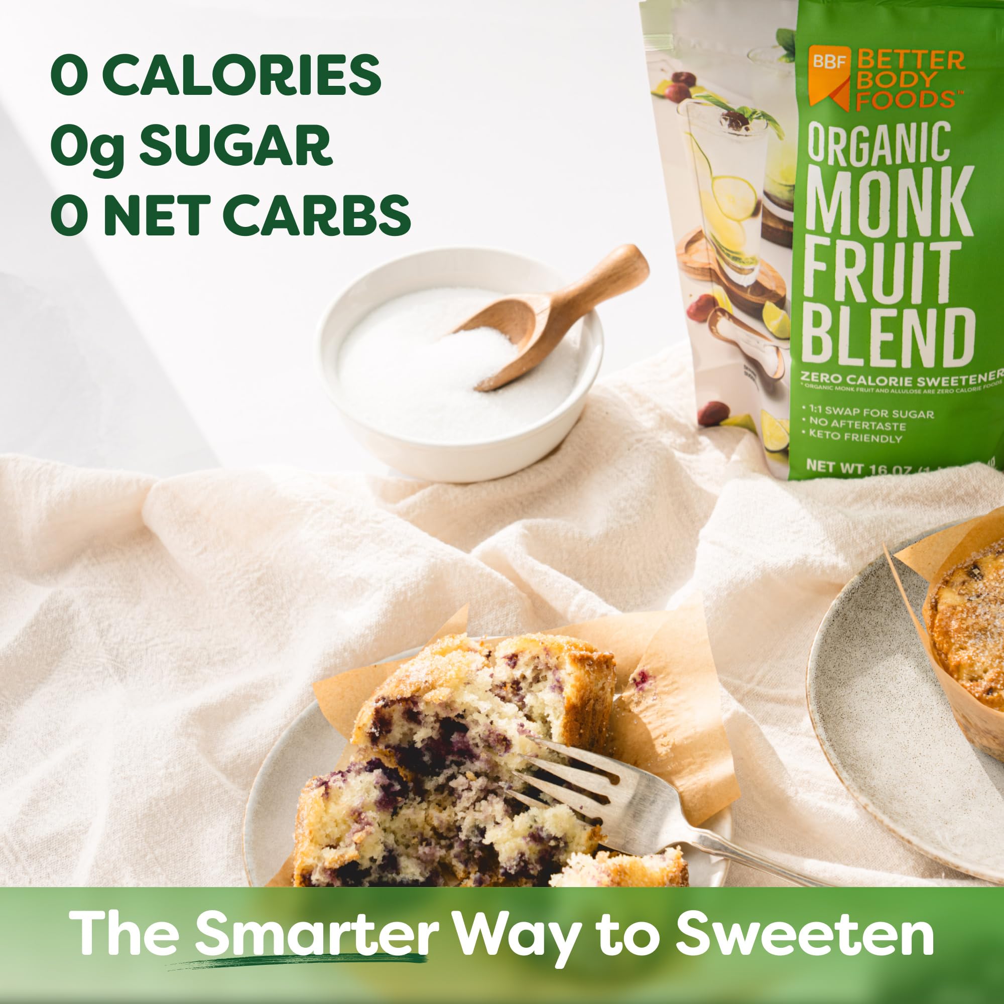 BetterBody Foods spoonful of sweetener illustrating scoopable, sugar-like texture