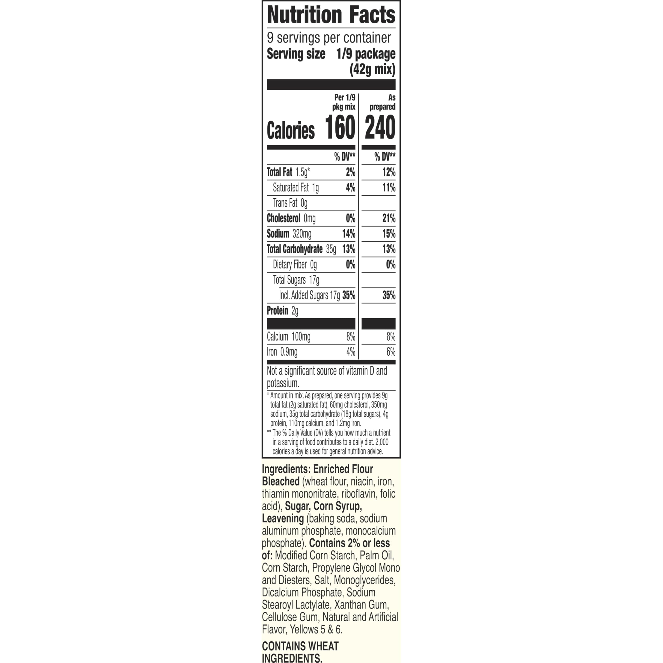 Betty Crocker close-up label of mix showcasing ingredients and baking directions