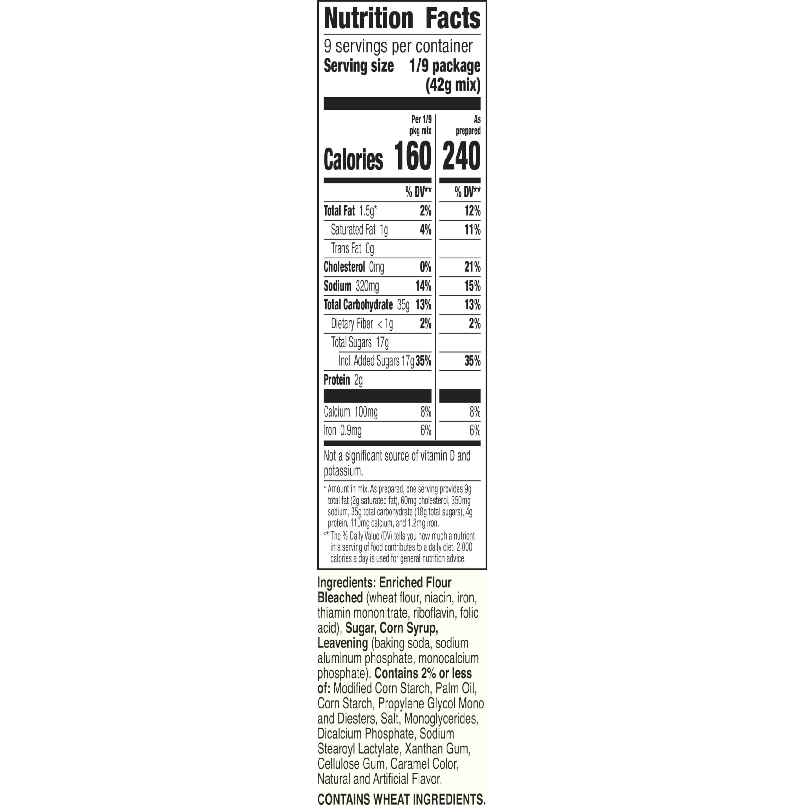Betty Crocker box side label with ingredient and baking information advantage