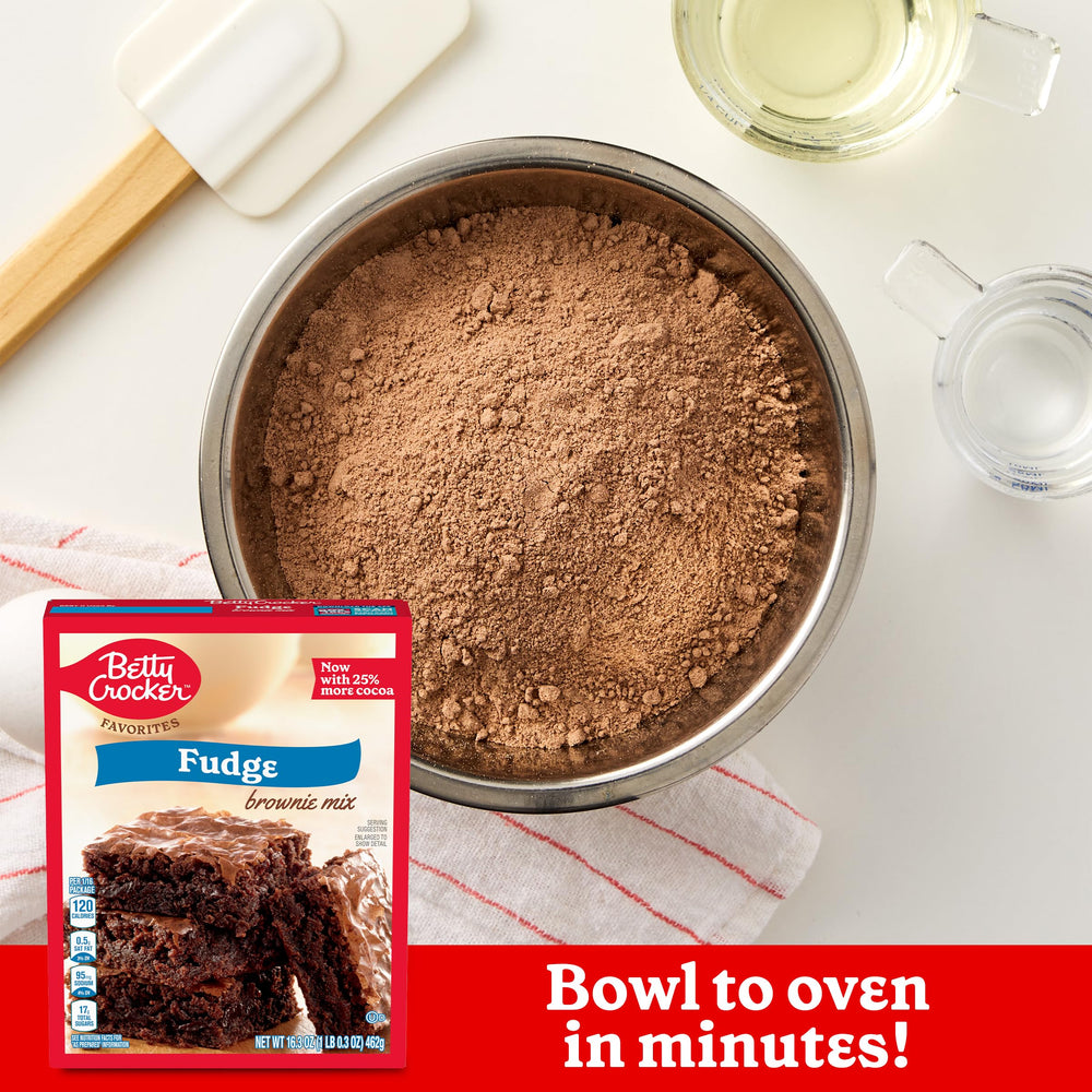 Betty Crocker fresh tray of brownies coming out of oven demonstrating reliable bake results