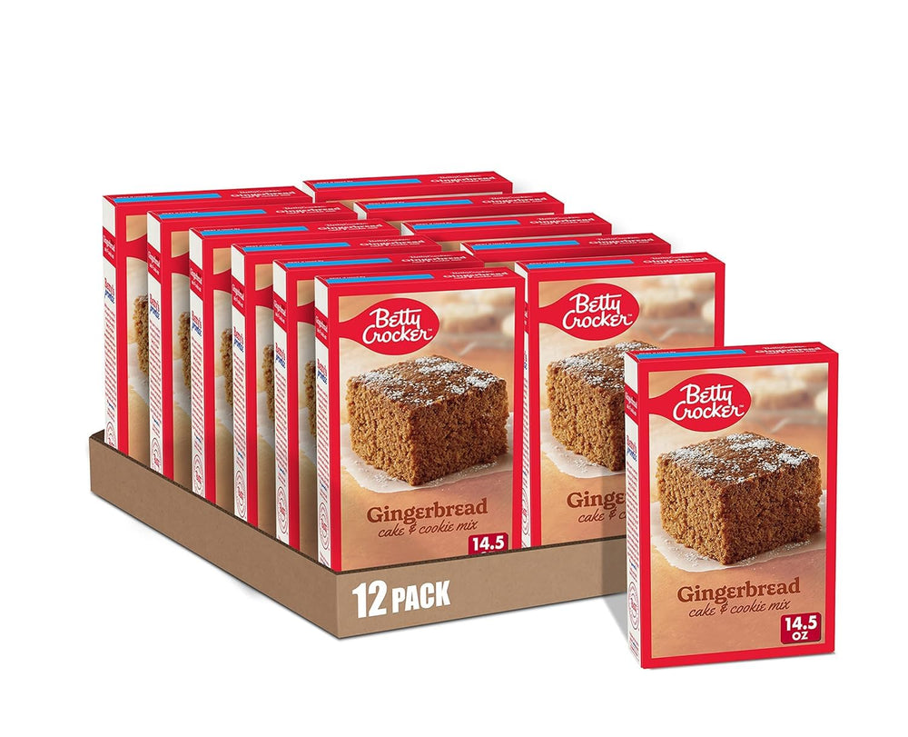 betty crocker front packaging showing gingerbread mix and serving suggestion