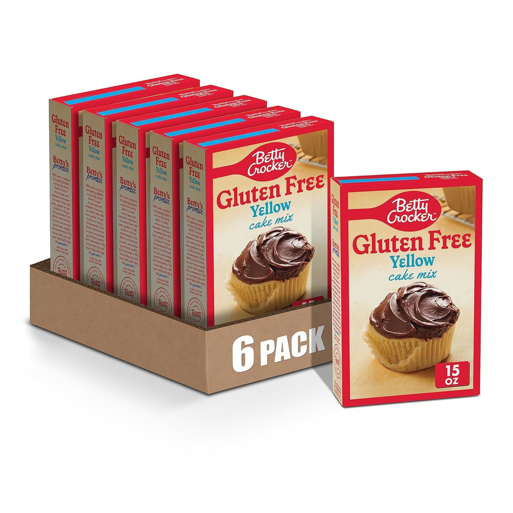 Betty Crocker front packaging showing gluten-free yellow cake mix and ease