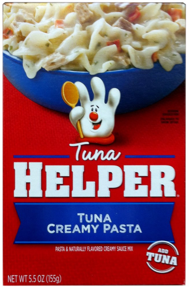 Betty Crocker front packaging showing box and quick creamy tuna pasta benefit