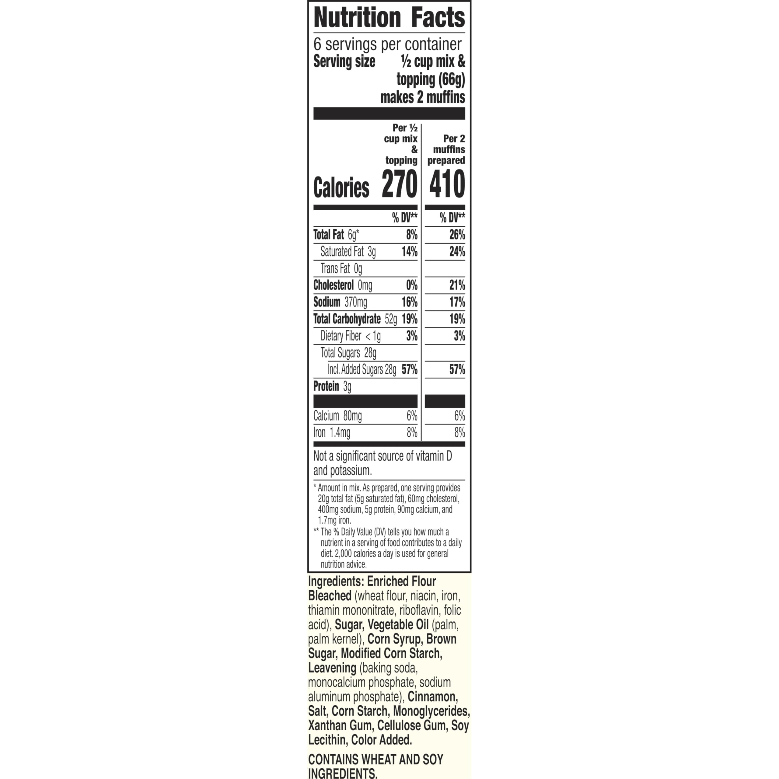Betty Crocker nutritional label and allergen info for ingredient transparency