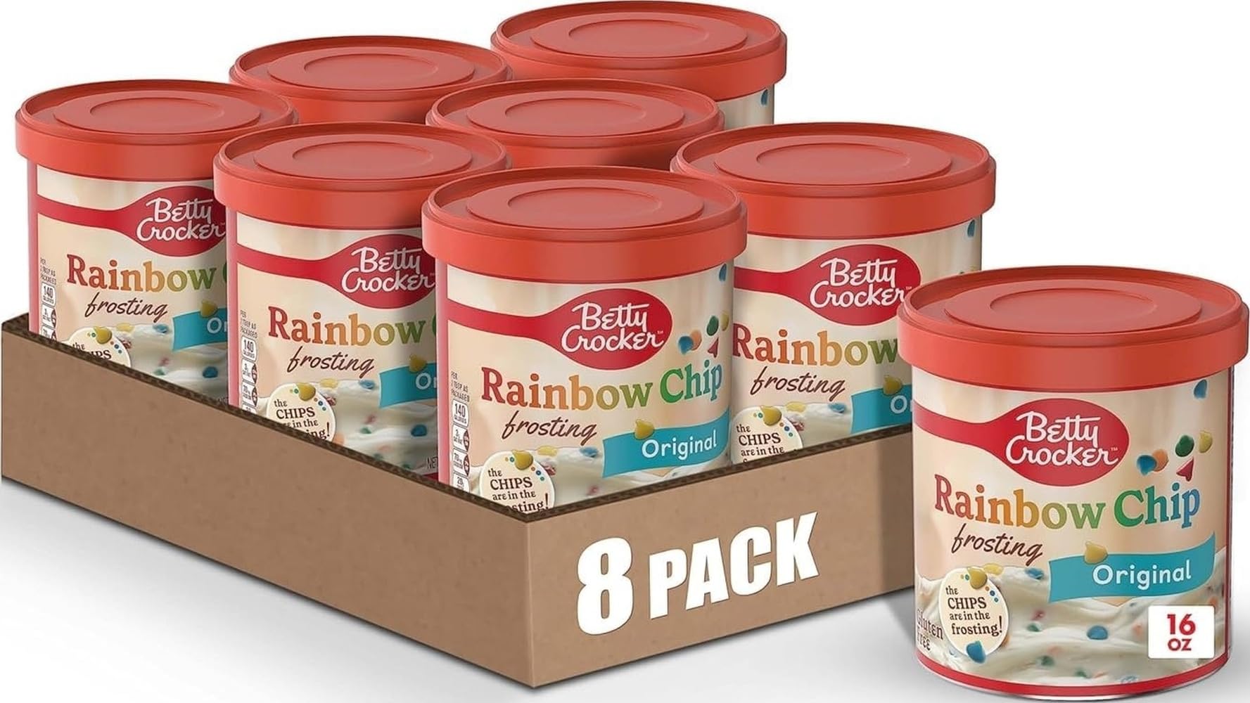 Betty Crocker front packaging shows product and gluten free label for easy selection