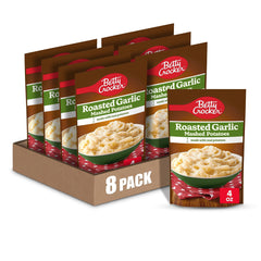 Betty Crocker front packaging showing roast garlic flavor and quick preparation benefit