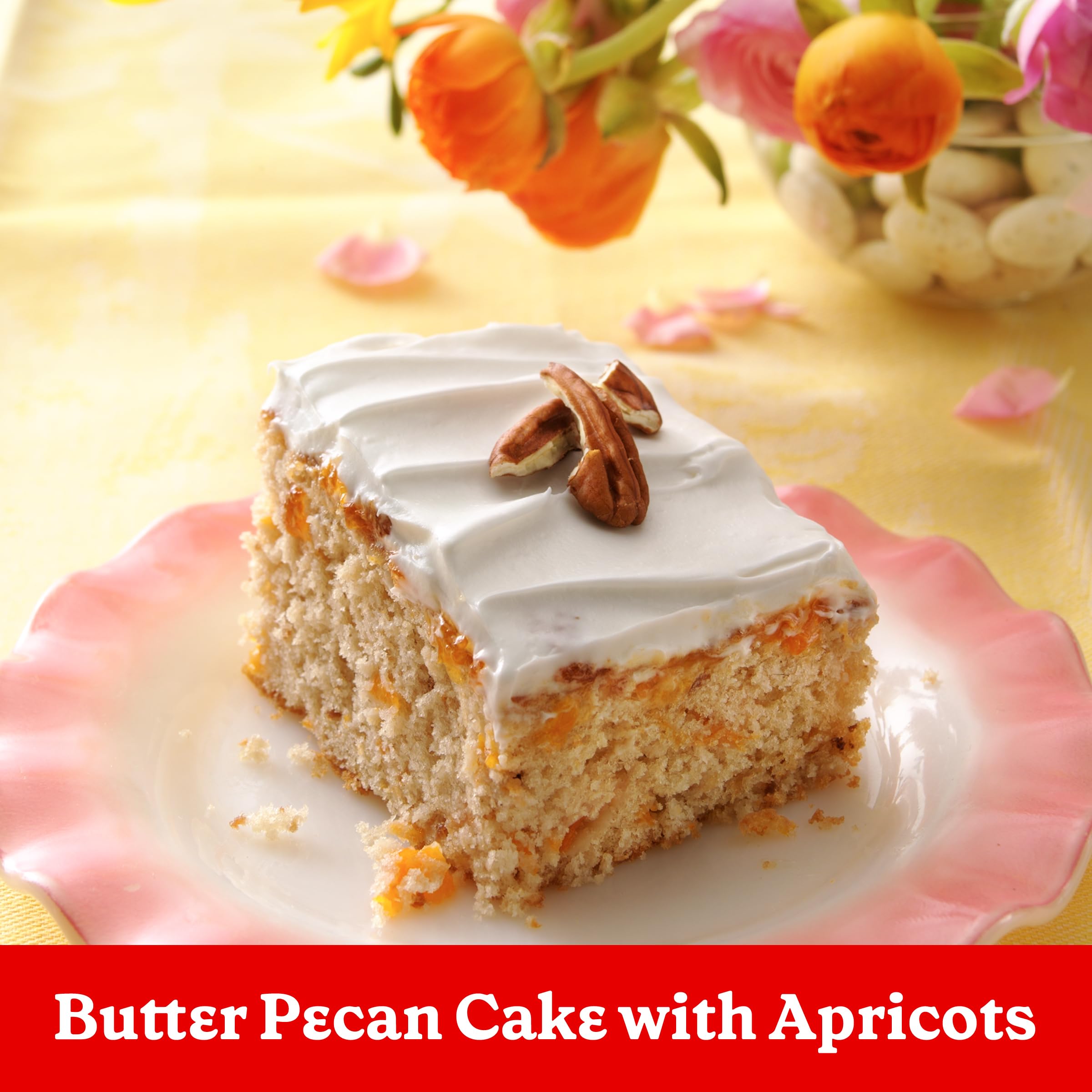 Betty Crocker cake slice with frosting demonstrating easy serving appeal