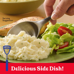 Betty Crocker spoon lifting creamy mashed potatoes highlighting smooth texture