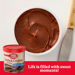 Betty Crocker frosting spread on chocolate cake for rich finish