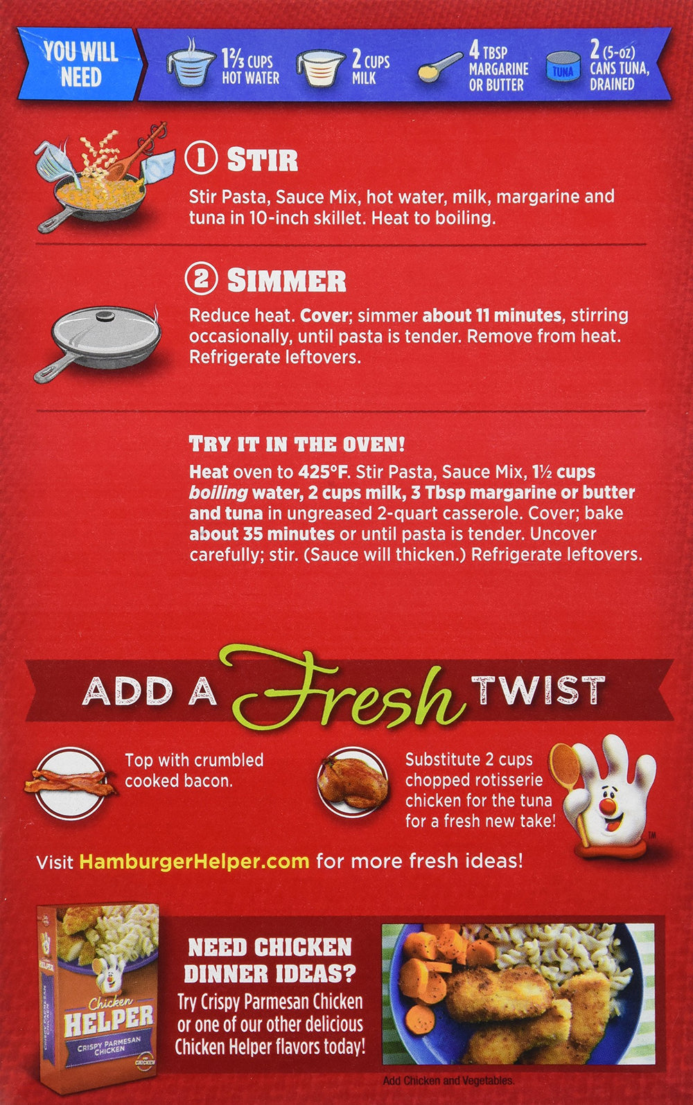 Betty Crocker prepared tuna cheesy pasta in bowl highlighting creamy texture and convenience