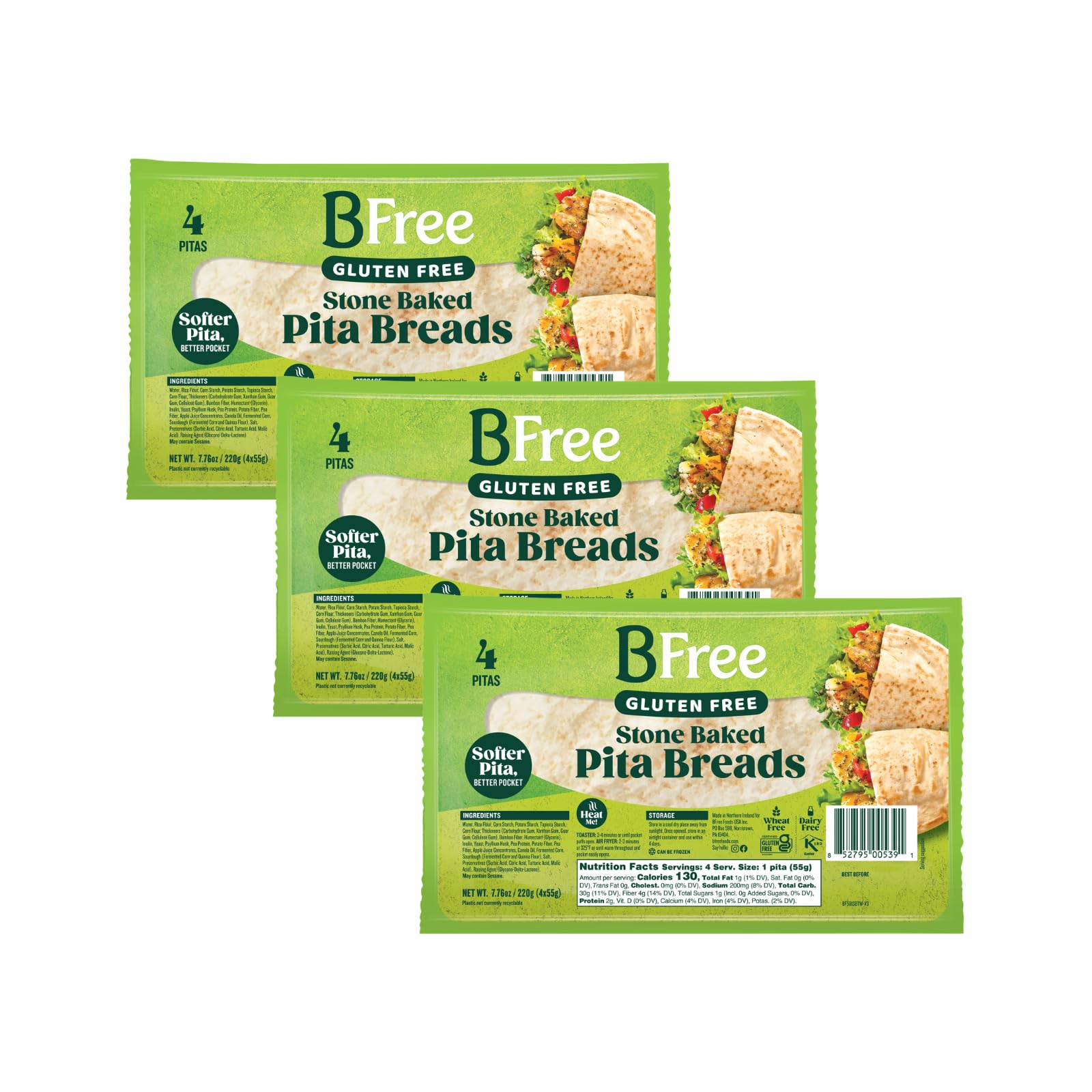 BFree front packaging showing three 7.76 oz packs and clear labeling benefit