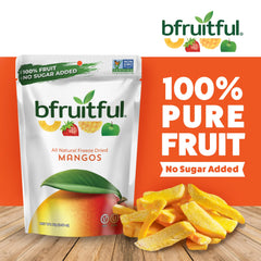 bfruitful close-up of mango slice texture showing crisp freeze-dried structure benefit