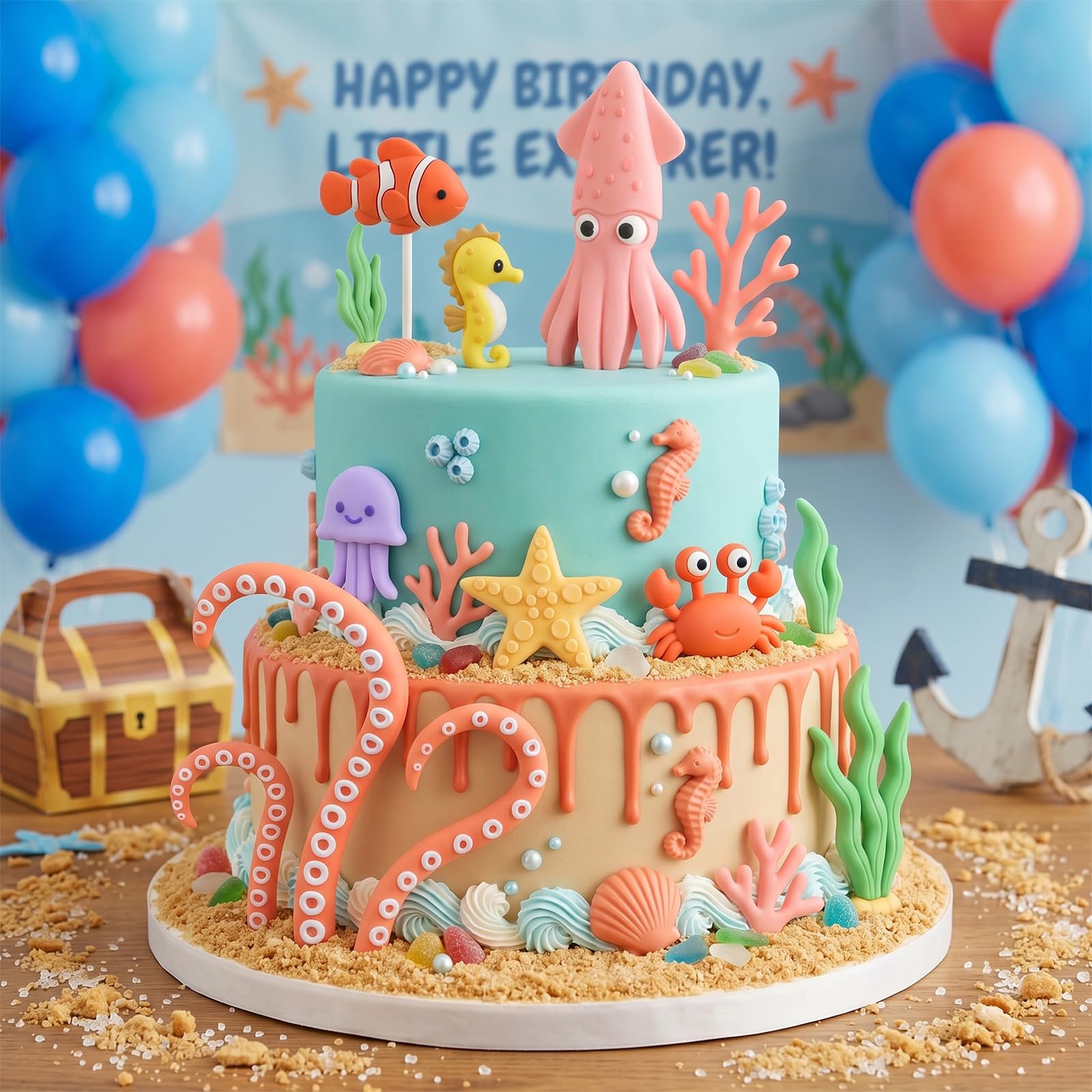 BHNKGZNA toppers on birthday cake in party setting creating instant theme