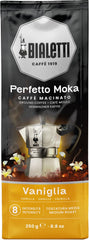 Bialetti Perfetto Moka Vaniglia front packaging showing bag and valve, preserving aroma