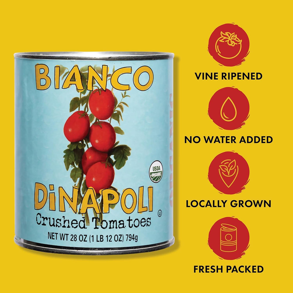 Bianco DiNapoli crushed tomatoes simmered into pasta sauce, delivers restaurant-quality flavor