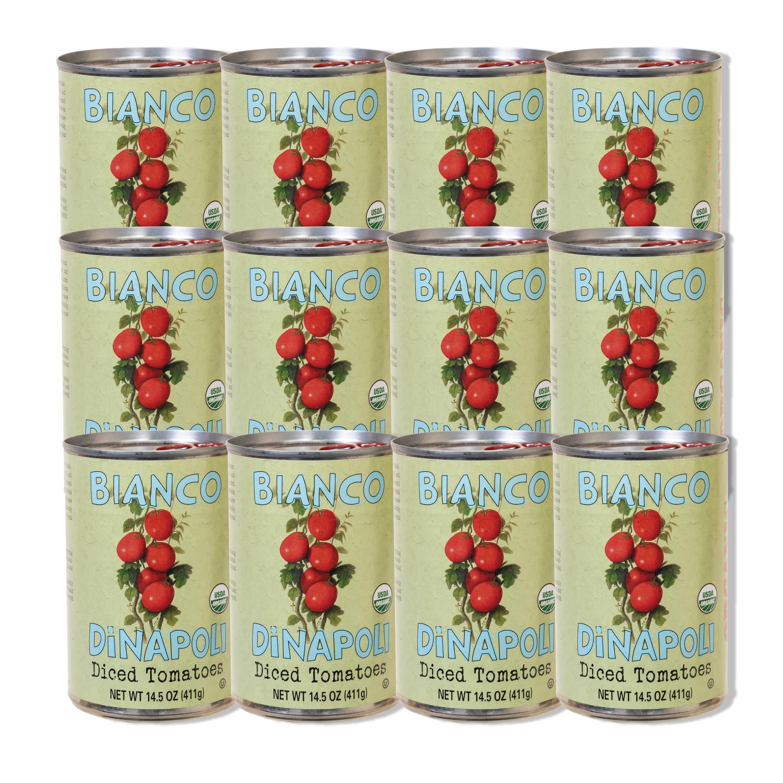 Bianco DiNapoli front can showing label and organic claim for pantry use