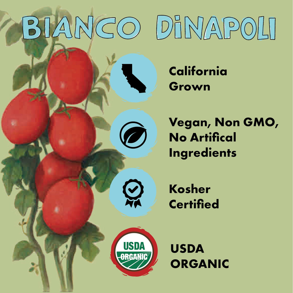 Spoonful of Bianco DiNapoli diced tomatoes in puree highlighting sauce readiness