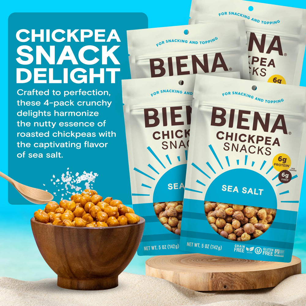 BIENA close-up of roasted chickpea texture highlighting crunchy bite