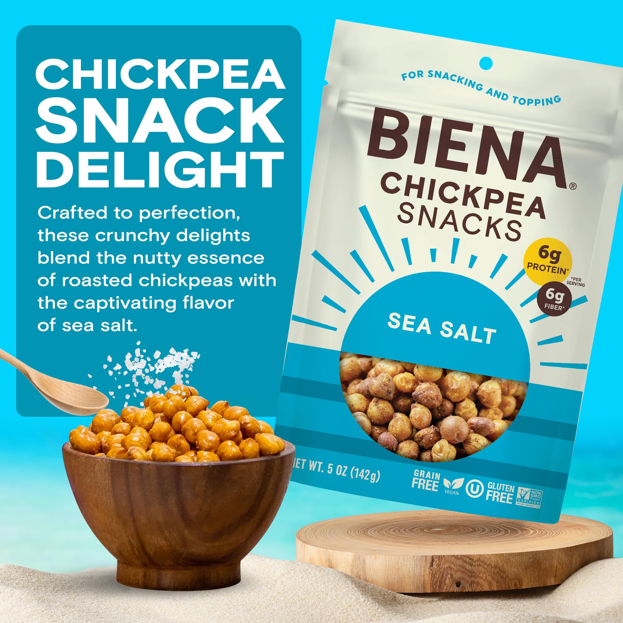 BIENA close-up of roasted chickpeas highlighting crisp texture and crunch