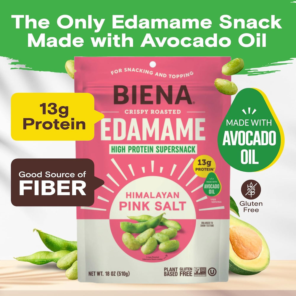 BIENA close-up of roasted edamame texture for crunchy protein